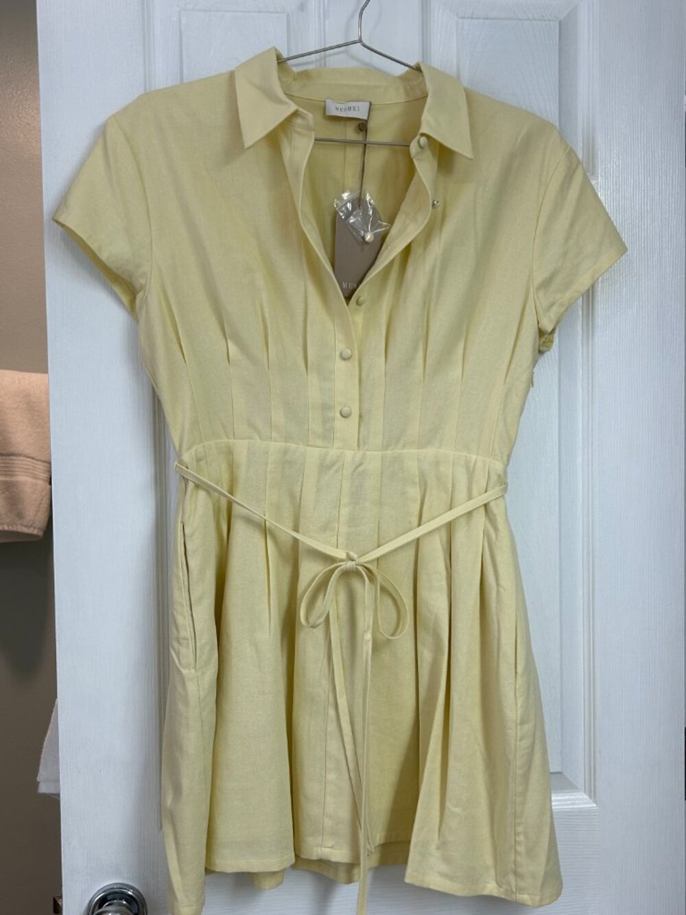 Meshki NWT Aysha Buttoned Linen Mini Dress - Lemon, L - Picture 9 of 15